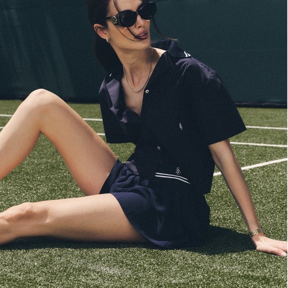 NWOT Set Sporty & Rich Sailor Shirt and Logo Abigail Skirt Set Navy White L XL
